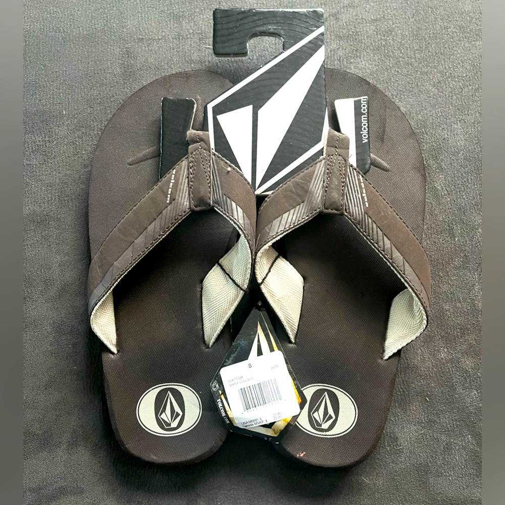 NEW☑️NEVER WORN☑️ VOLCOM Brown & Tan Randall Flip Flops X Size : 8